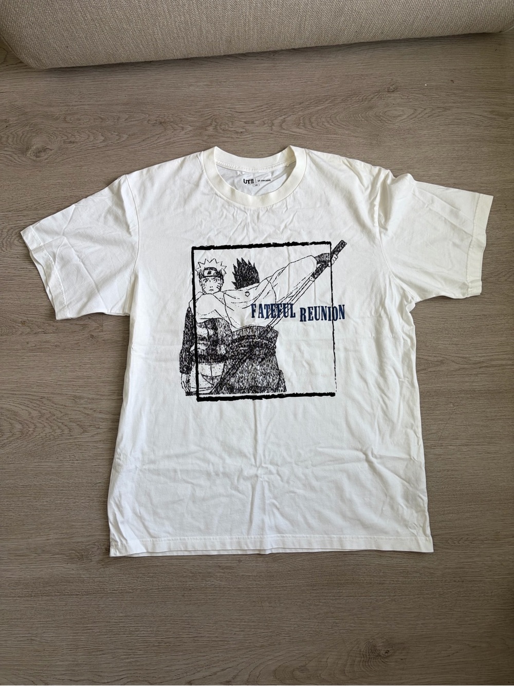 Uniqlo White Graphic 'Fateful Reunion' Short Sleeve Tee